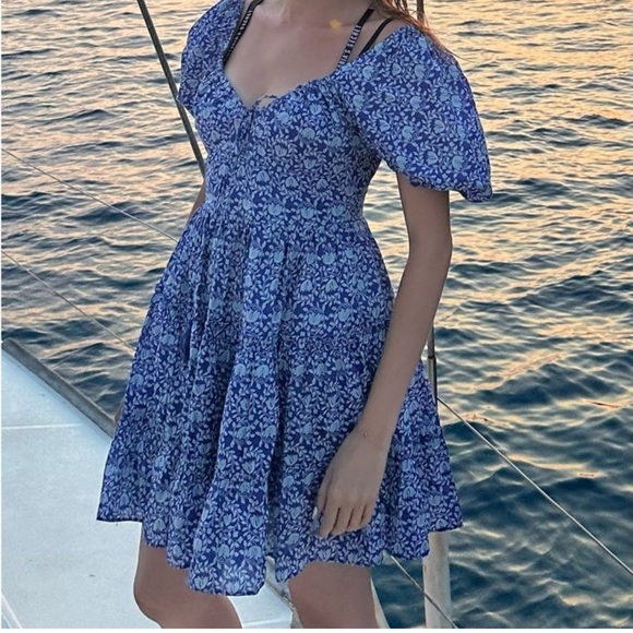 ZARA Puff Sleeve Block Print Sundress Mini dress size Large - Picture 3 of 7